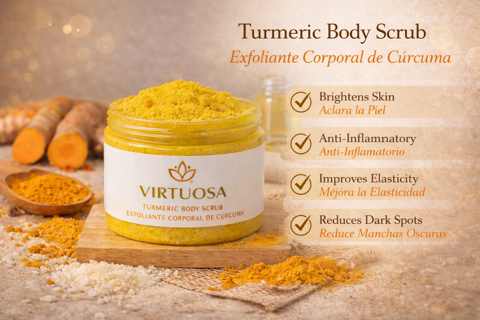 Virtuosa Turmeric Body Scrub – Exfoliante Corporal de Cúrcuma