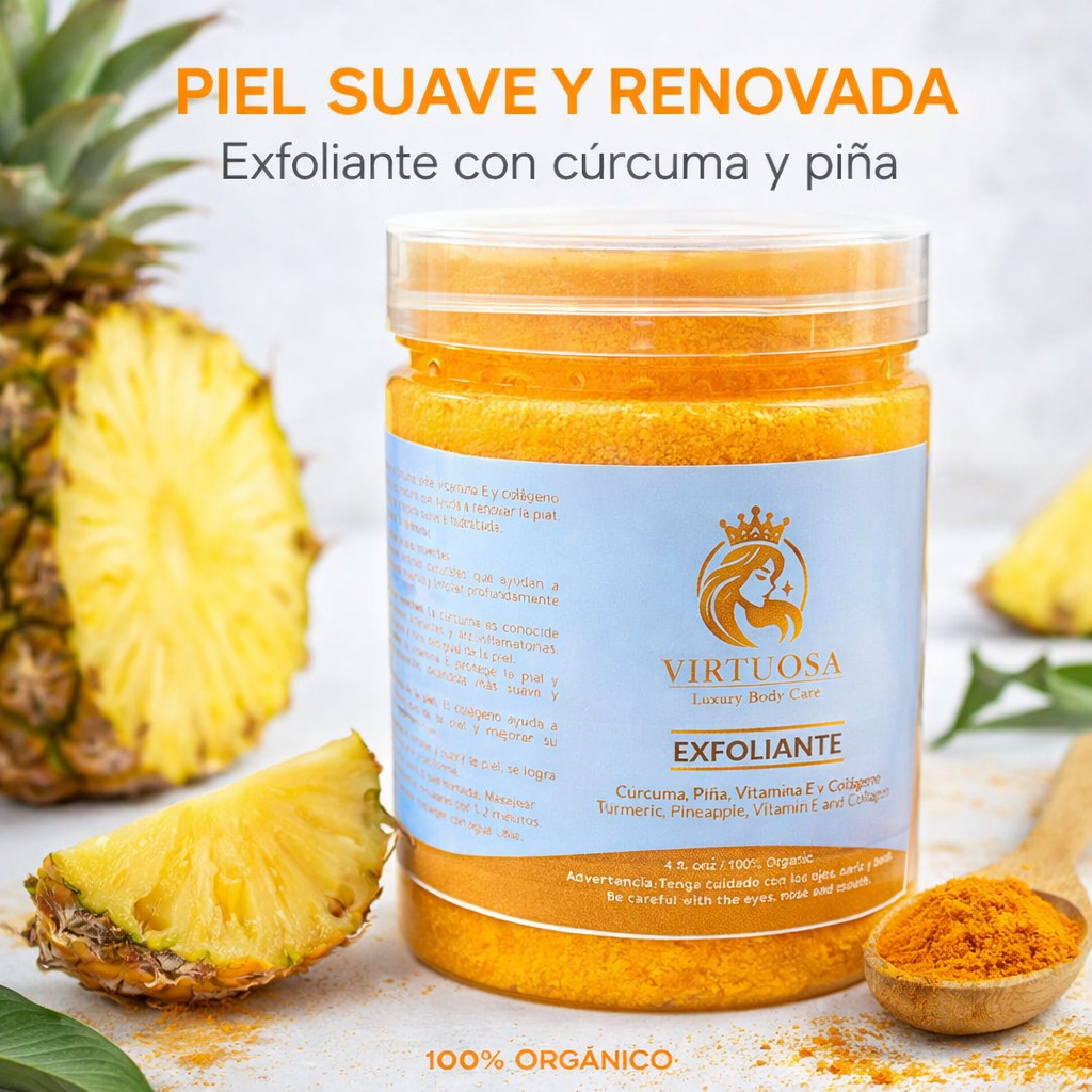 Exfoliante de Cúrcuma y Piña Virtuosa — Vitamina E y Colágeno 8oz