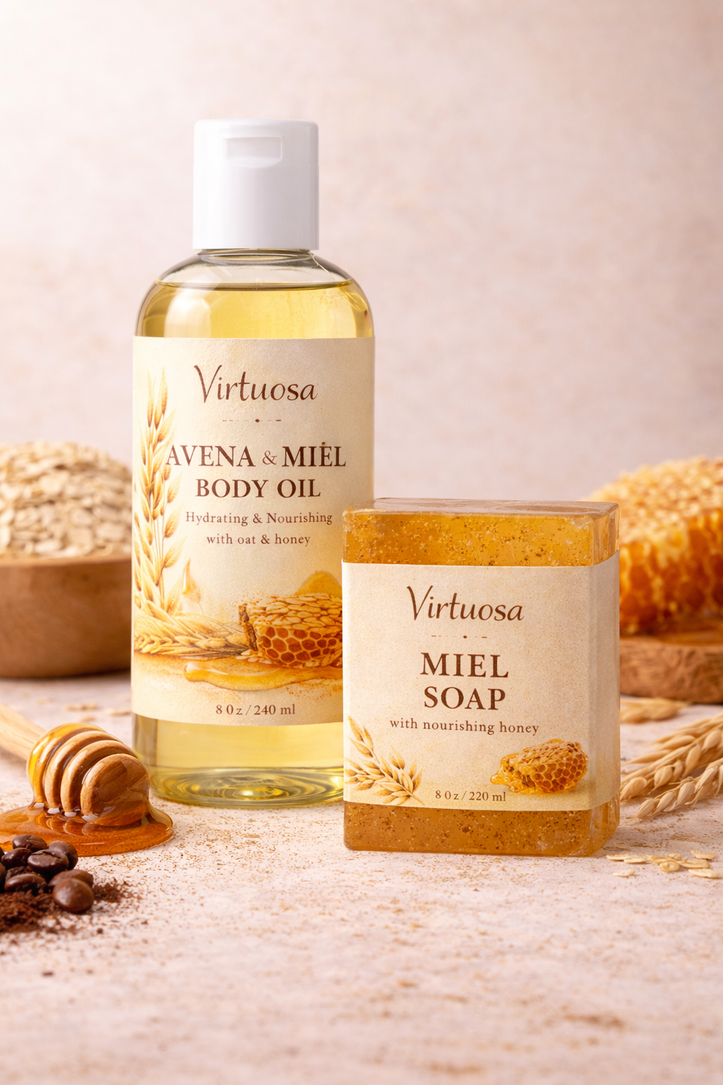 Virtuosa Piel de Seda – Avena & Miel Body Oil + Miel Soap