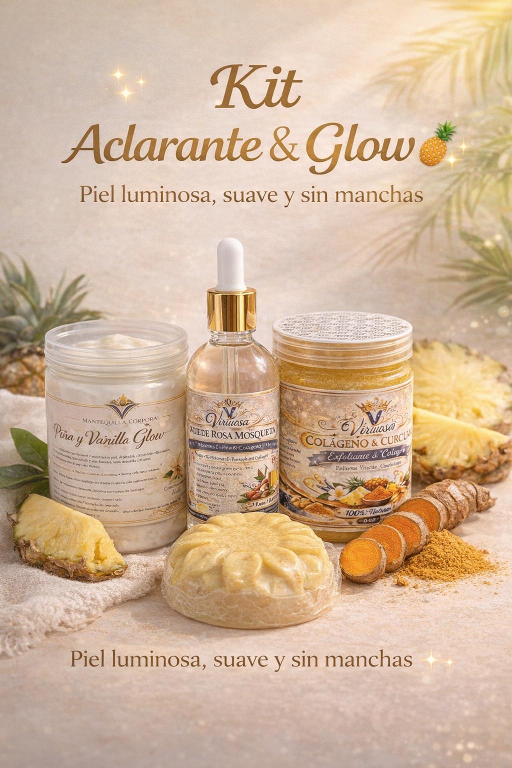 Kit Aclarante & Glow Virtuosa — Aceite, Exfoliante, Jabón y Mantequilla Corporal