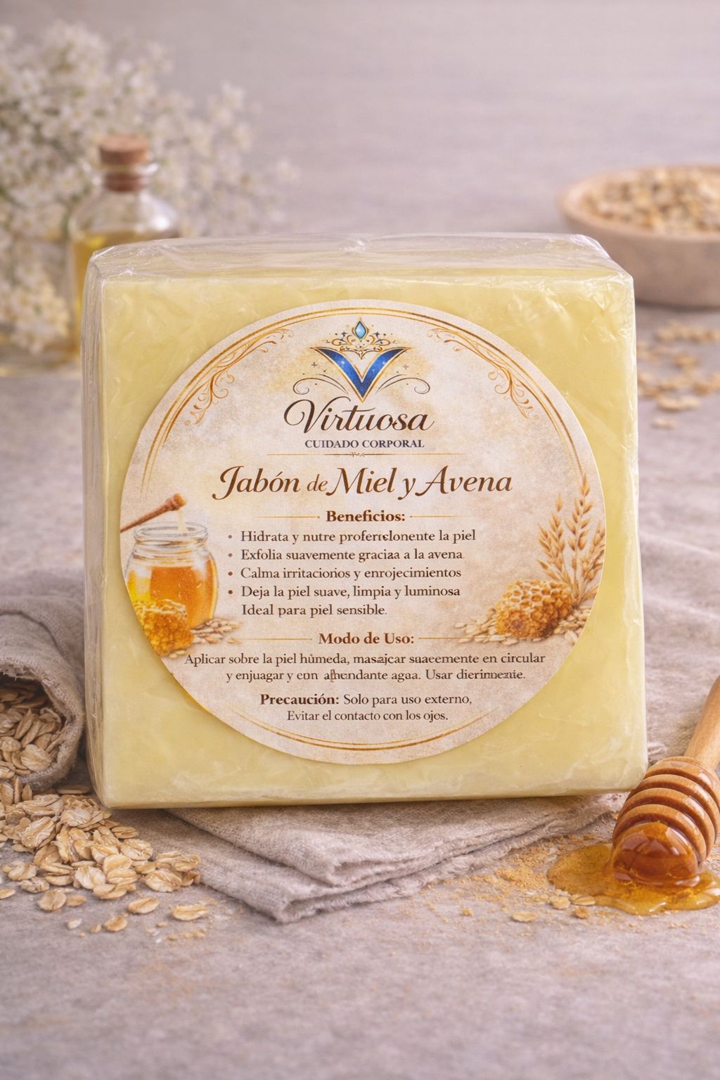 Jabón de Avena y Miel Virtuosa — Hidrata, Suaviza y Limpia tu Piel